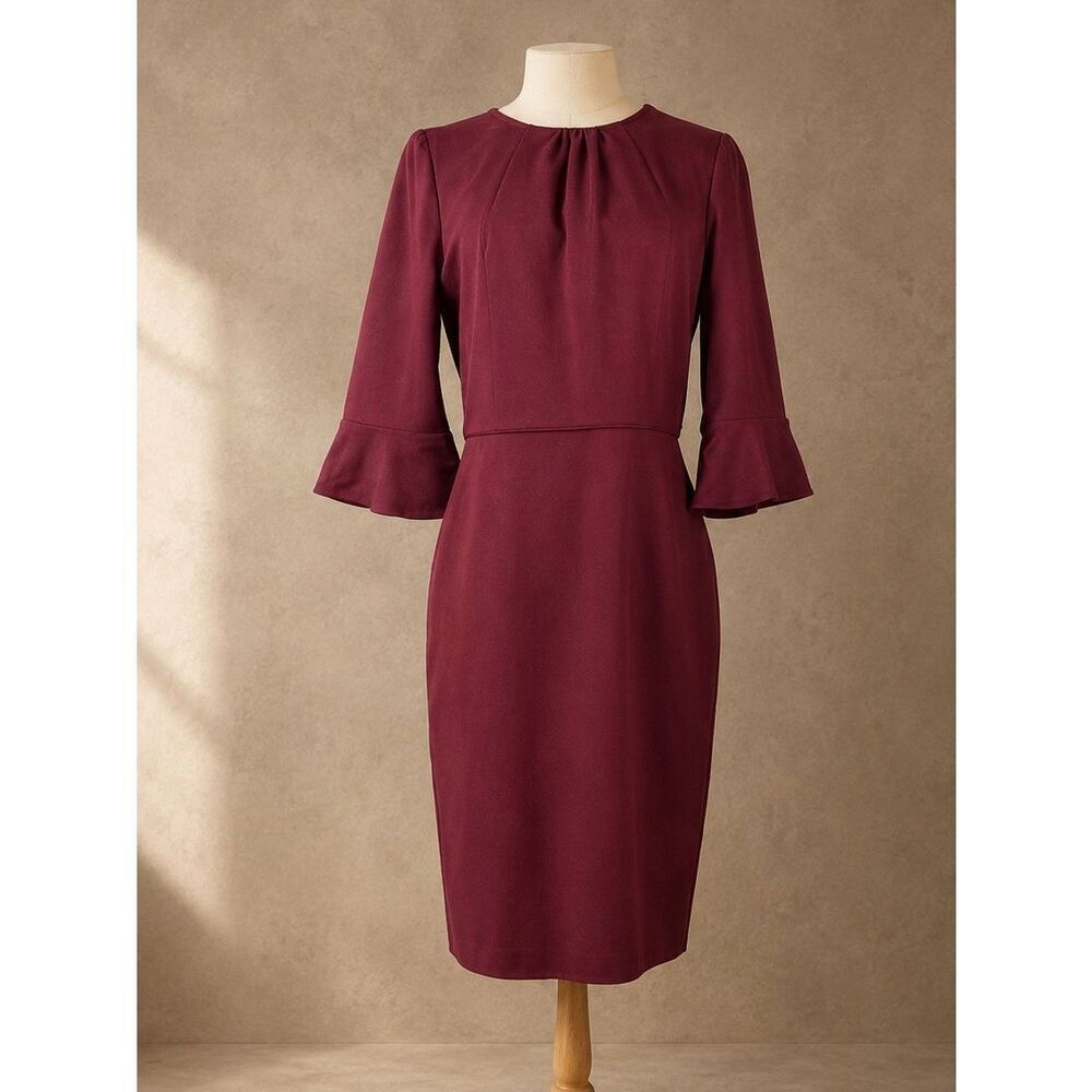 J.Crew Sz 10 Maroon Bell Sleeve Sheath Dress